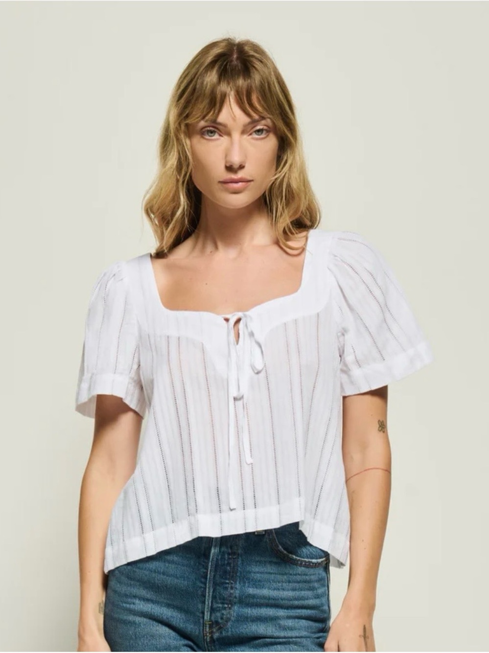 Nation LTD Vanity Ladder Stitch Inset Cotton Top Sz Med